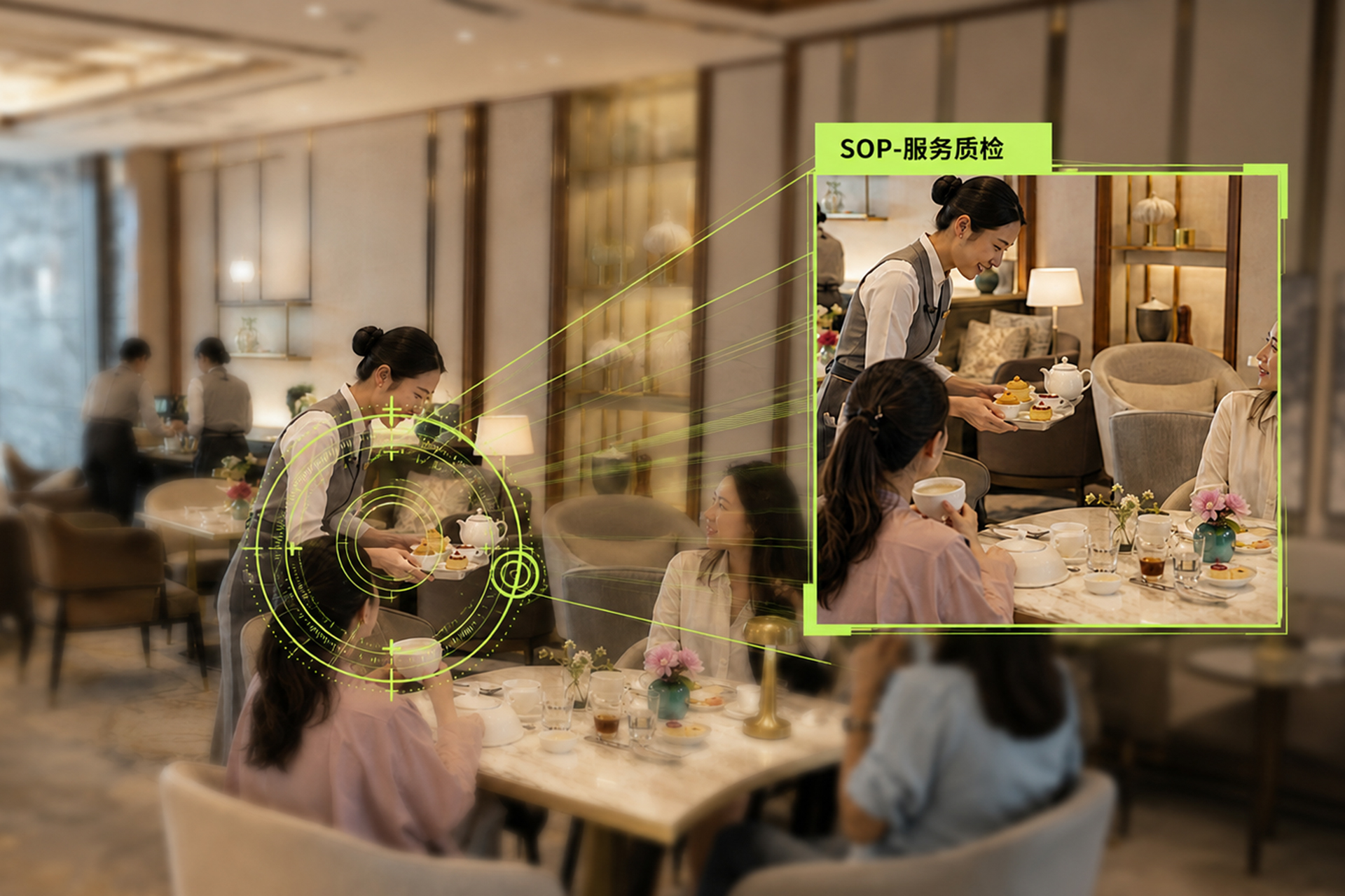 茶餐厅内员工提供桌边服务的场景